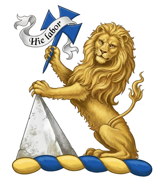 Lion Sejant Gardant Or Holding a Cross Formée Fitchée Azure Resting on a Pyramid Argent digital download: Includes Color PNG, B&W PNG, and SVG vector files