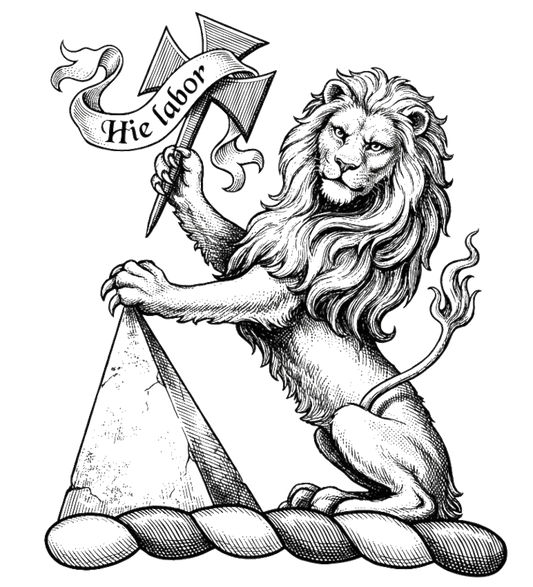Lion Sejant Gardant Or Holding a Cross Formée Fitchée Azure Resting on a Pyramid Argent digital download: Includes Color PNG, B&W PNG, and SVG vector files
