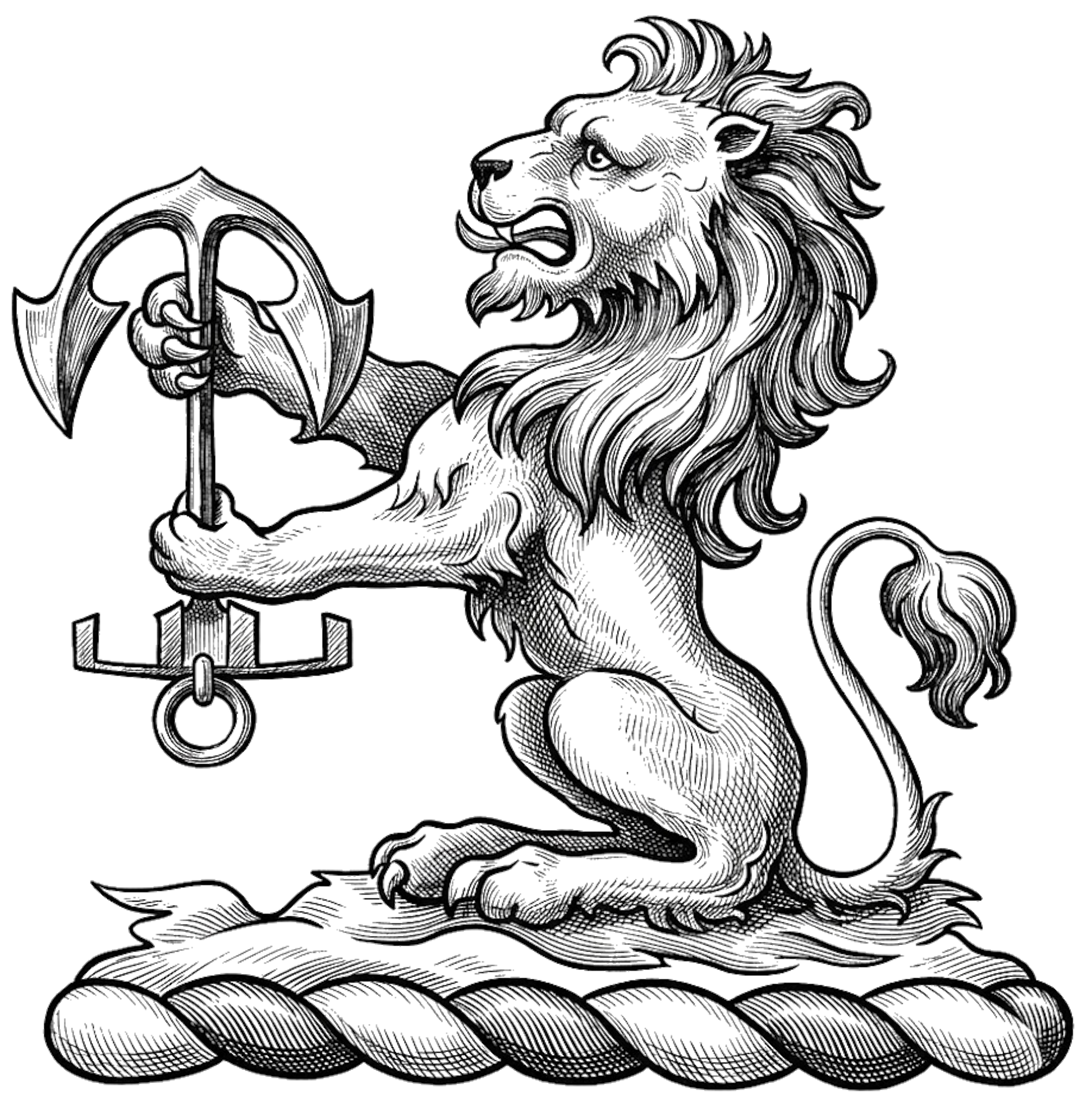 Lion Sejant Holding an Anchor digital download: Includes Color PNG, B&W PNG, and SVG vector files