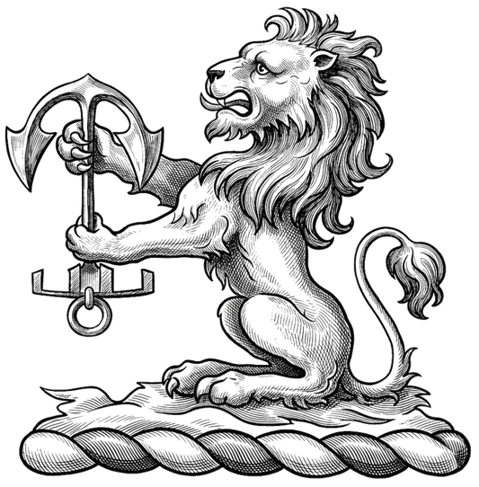 Lion Sejant Holding an Anchor digital download: Includes Color PNG, B&W PNG, and SVG vector files
