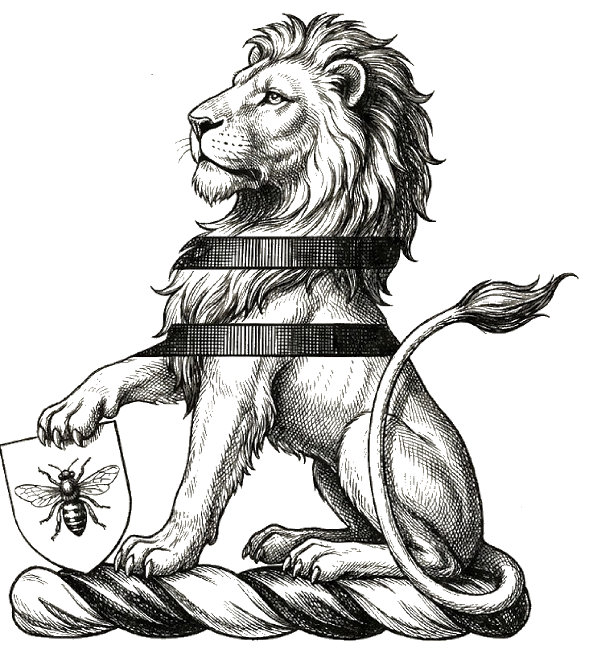 Lion Sejant Supporting Shield with Bee Crest digital download: Includes Color PNG, B&W PNG, and SVG vector files