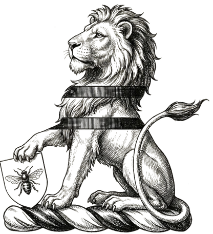 Lion Sejant Supporting Shield with Bee Crest digital download: Includes Color PNG, B&W PNG, and SVG vector files