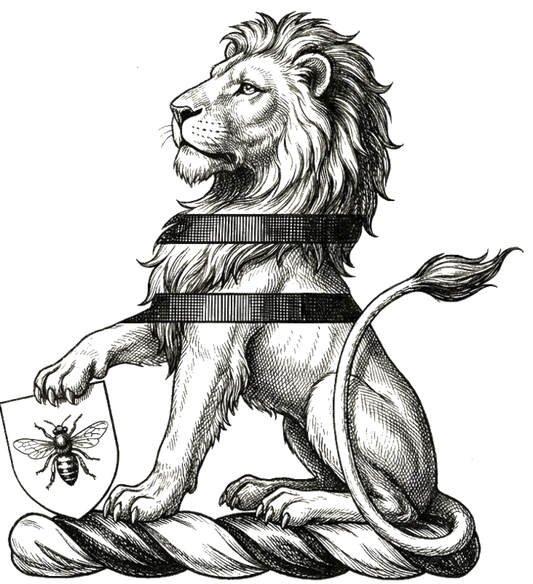 Lion Sejant Supporting Shield with Bee Crest digital download: Includes Color PNG, B&W PNG, and SVG vector files