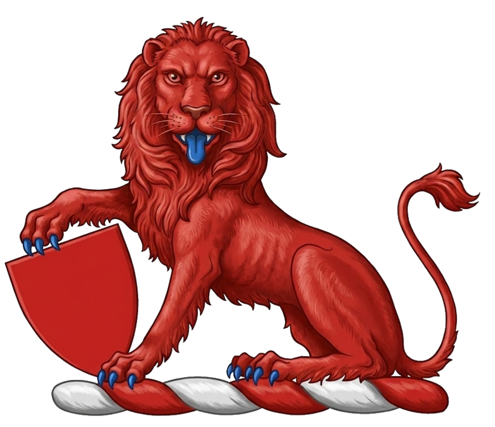 Lion Sejant Guardant Gules Resting Paw on Escutcheon digital download: Includes Color PNG, B&W PNG, and SVG vector files