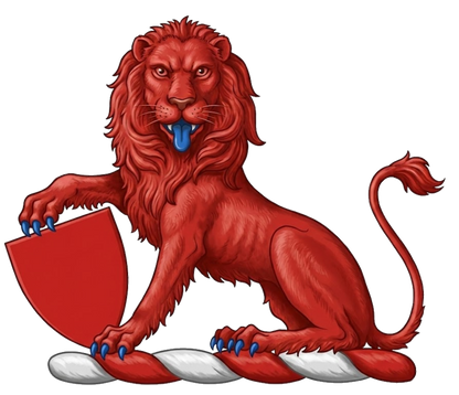 Lion Sejant Guardant Gules Resting Paw on Escutcheon digital download: Includes Color PNG, B&W PNG, and SVG vector files