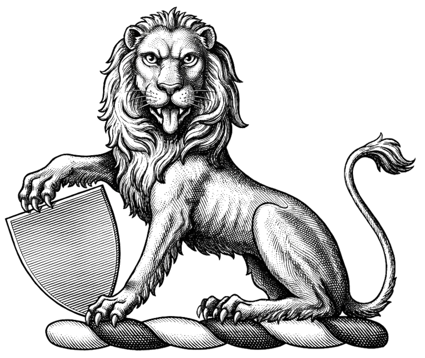 Lion Sejant Guardant Gules Resting Paw on Escutcheon digital download: Includes Color PNG, B&W PNG, and SVG vector files