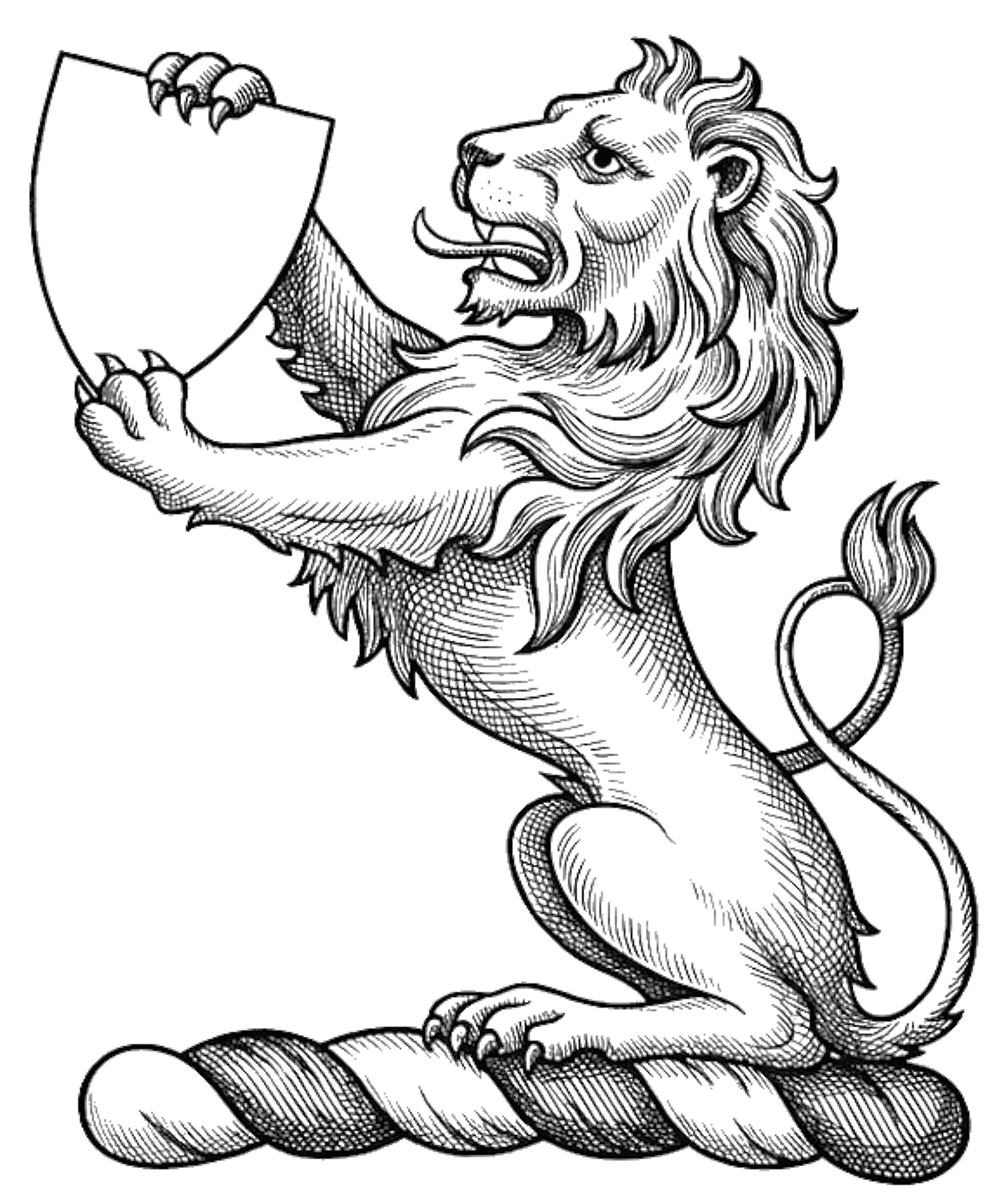Lion Sejant Erect Gules Supporting an Escutcheon Argent digital download: Includes Color PNG, B&W PNG, and SVG vector files