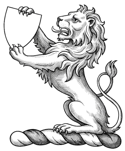 Lion Sejant Erect Gules Supporting an Escutcheon Argent digital download: Includes Color PNG, B&W PNG, and SVG vector files