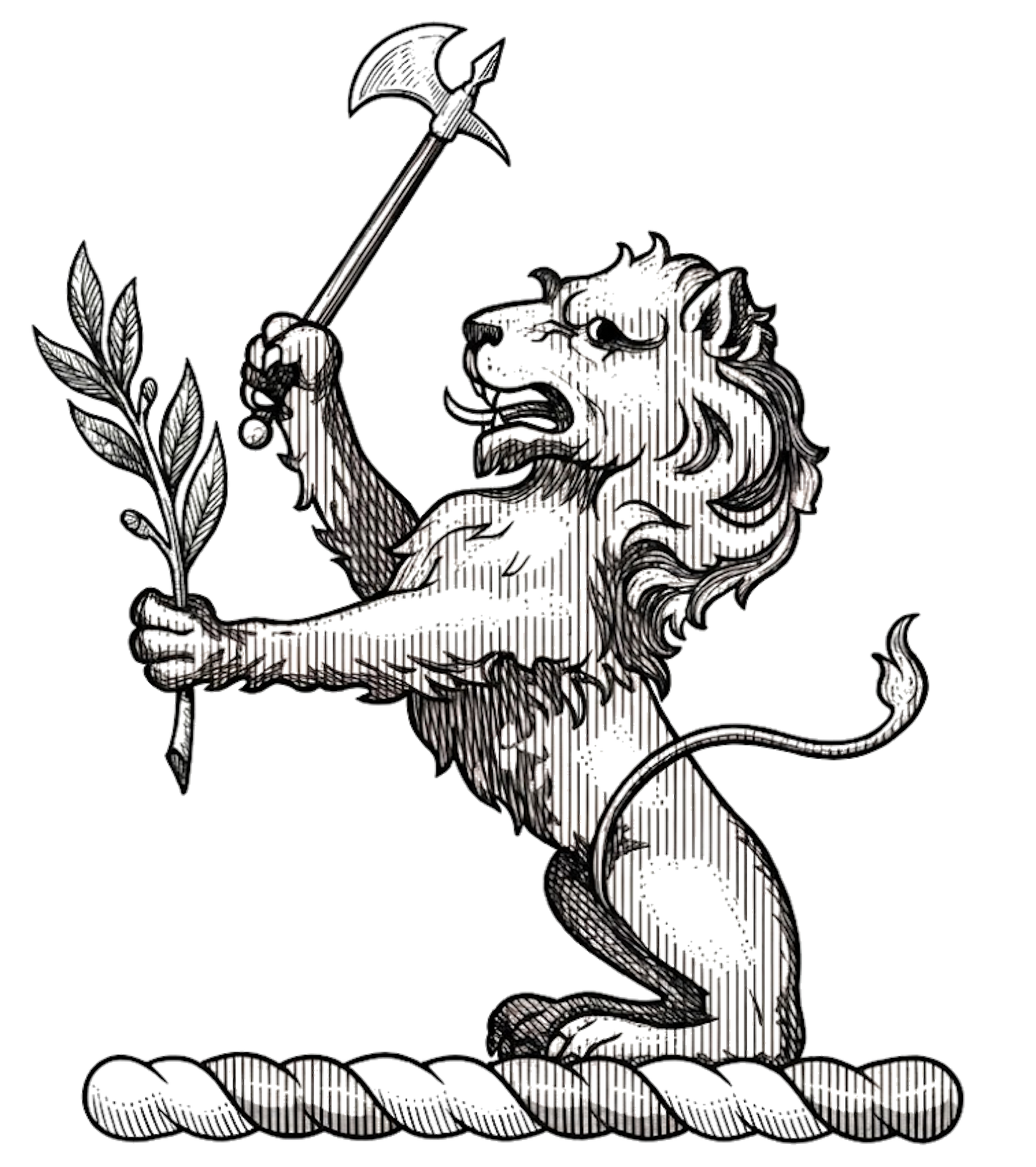 Lion Sejant Gules Holding Battle-Axe and Laurel Branch digital download: Includes Color PNG, B&W PNG, and SVG vector files