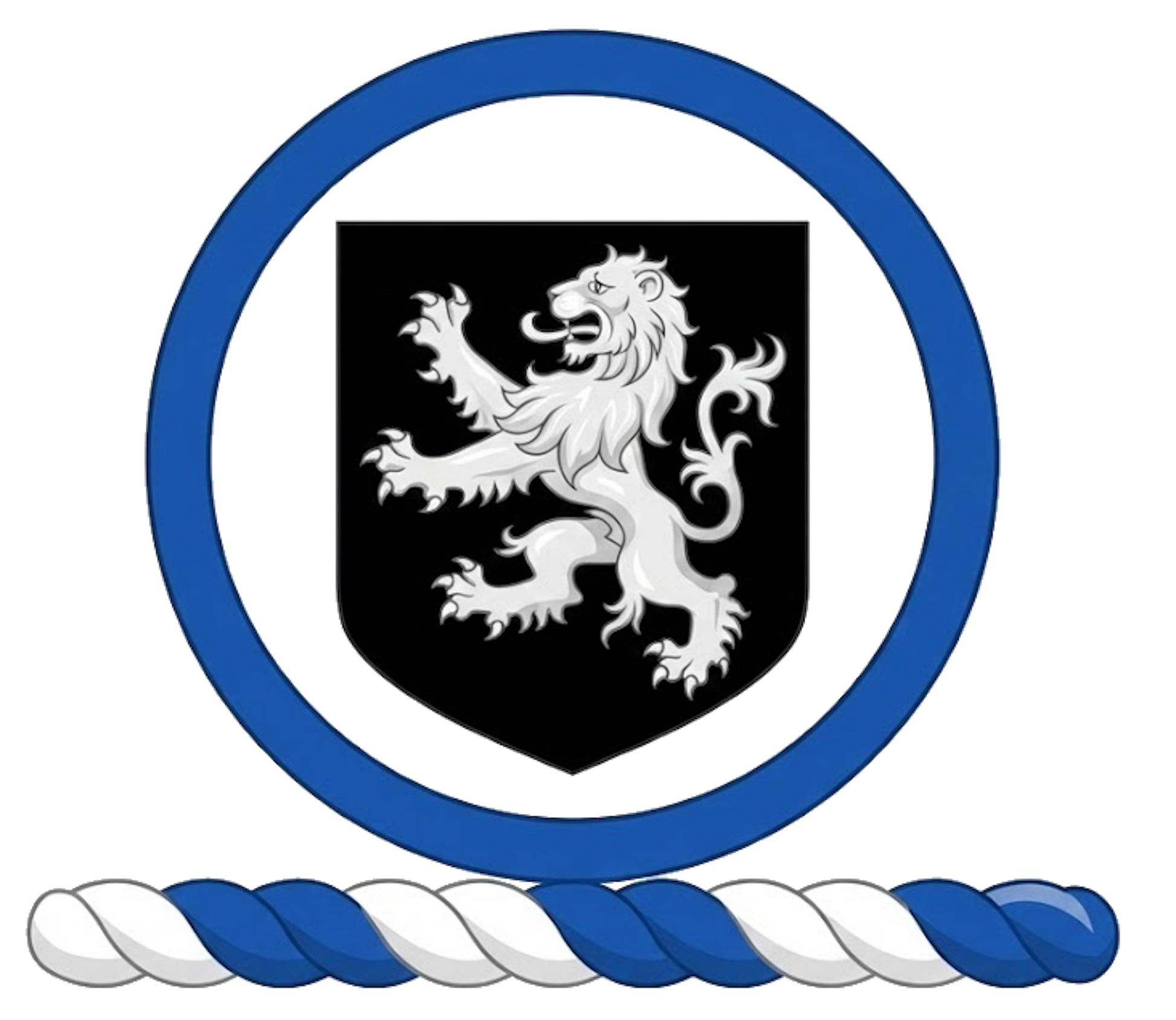 Within an annulet Azure, an escutcheon Sable, charged with a lion rampant Argent digital download: Includes Color PNG, B&W PNG, and SVG vector files