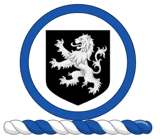 Within an annulet Azure, an escutcheon Sable, charged with a lion rampant Argent digital download: Includes Color PNG, B&W PNG, and SVG vector files