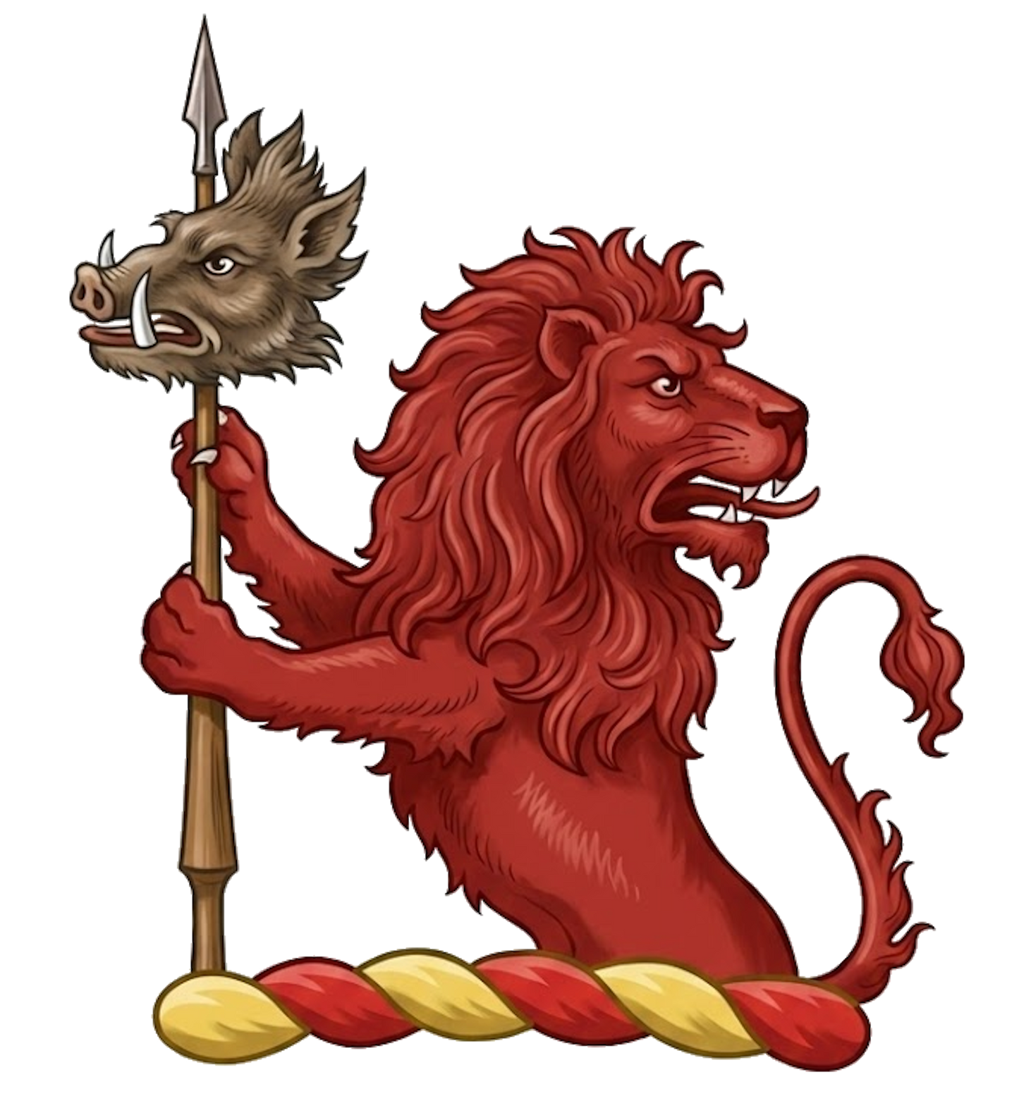 Demi-Lion Regardant Supporting a Spear Enfiled with a Boar's Head digital download: Includes Color PNG, B&W PNG, and SVG vector files