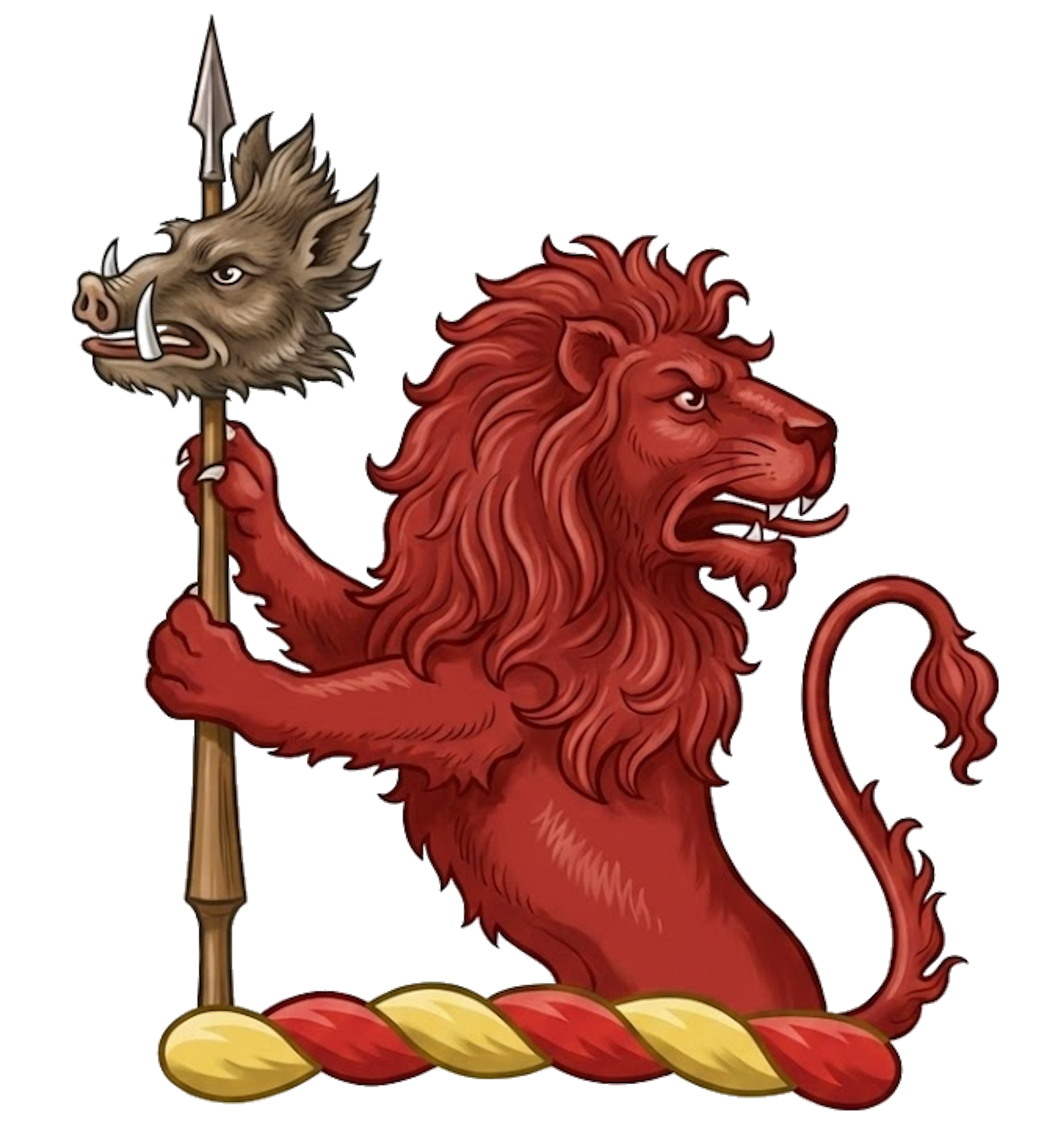 Demi-Lion Regardant Supporting a Spear Enfiled with a Boar's Head digital download: Includes Color PNG, B&W PNG, and SVG vector files