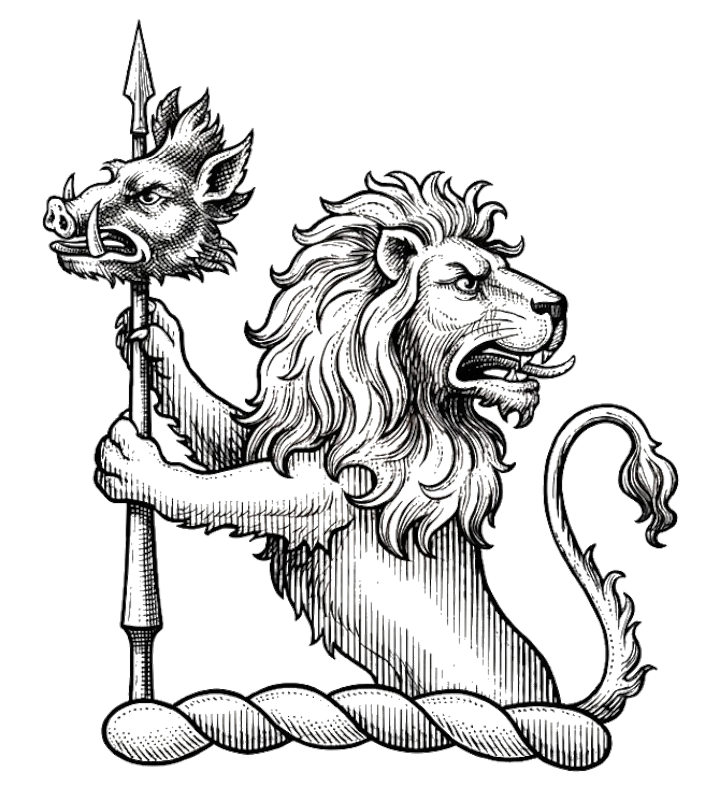 Demi-Lion Regardant Supporting a Spear Enfiled with a Boar's Head digital download: Includes Color PNG, B&W PNG, and SVG vector files