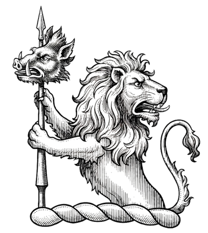 Demi-Lion Regardant Supporting a Spear Enfiled with a Boar's Head digital download: Includes Color PNG, B&W PNG, and SVG vector files