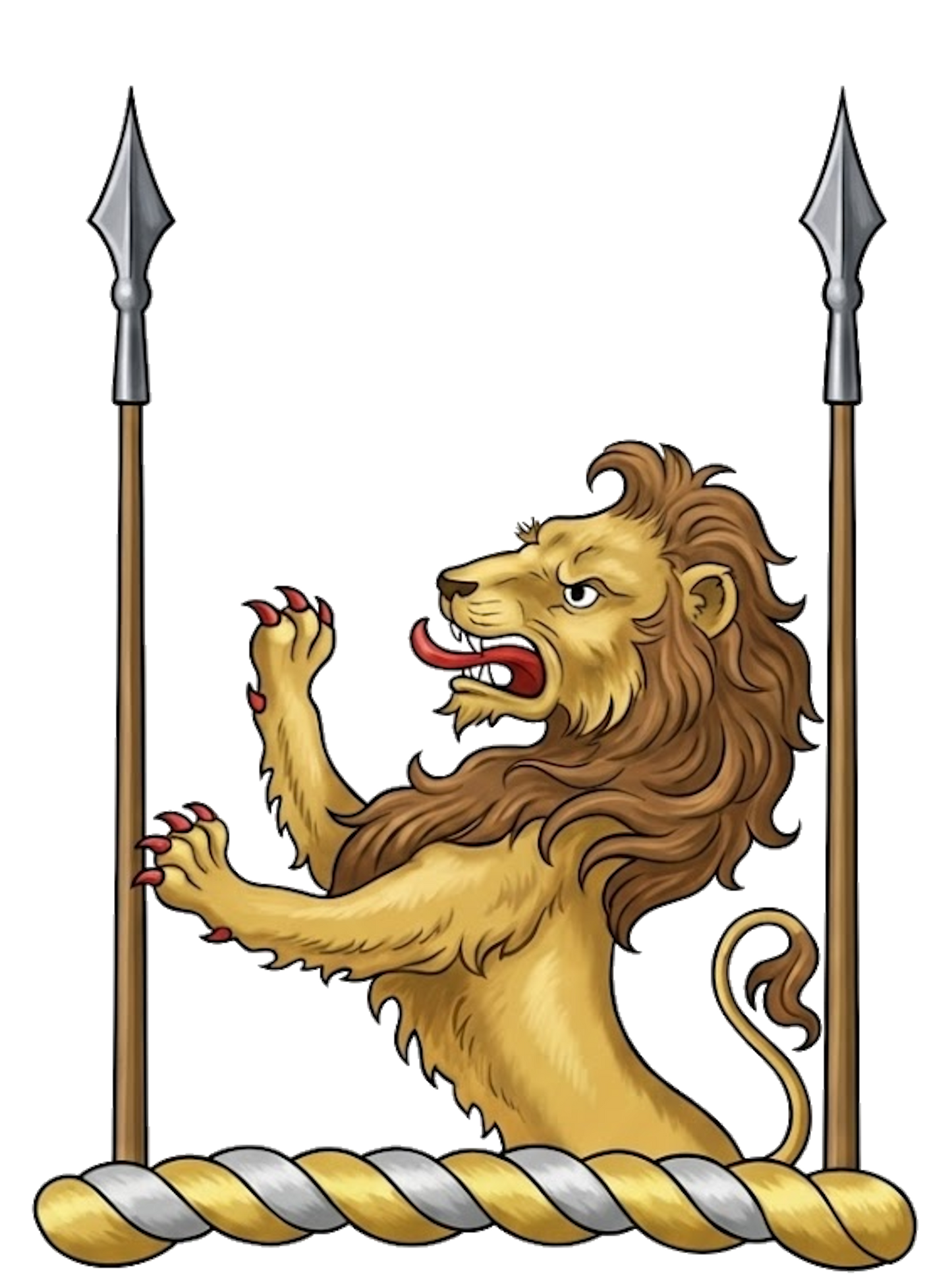 Demi-Lion Rampant Between Two Spears digital download: Includes Color PNG, B&W PNG, and SVG vector files