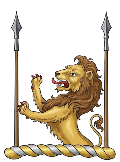 Demi-Lion Rampant Between Two Spears digital download: Includes Color PNG, B&W PNG, and SVG vector files