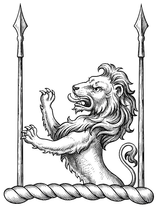 Demi-Lion Rampant Between Two Spears digital download: Includes Color PNG, B&W PNG, and SVG vector files