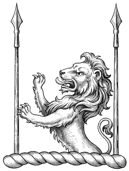 Demi-Lion Rampant Between Two Spears digital download: Includes Color PNG, B&W PNG, and SVG vector files