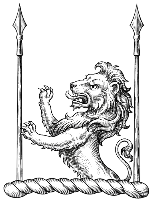 Demi-Lion Rampant Between Two Spears digital download: Includes Color PNG, B&W PNG, and SVG vector files
