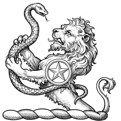 A demi-lion rampant argent, charged on the shoulder with a mullet within an annulet, holding in the paws a snake entwined azure digital download: Includes Color PNG, B&W PNG, and SVG vector files
