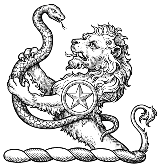 A demi-lion rampant argent, charged on the shoulder with a mullet within an annulet, holding in the paws a snake entwined azure digital download: Includes Color PNG, B&W PNG, and SVG vector files