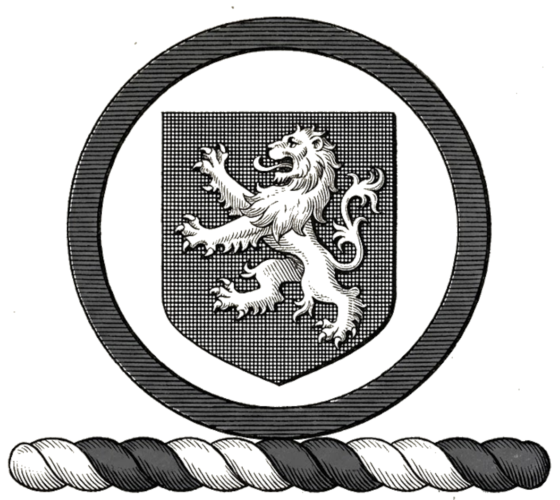 Within an annulet Azure, an escutcheon Sable, charged with a lion rampant Argent digital download: Includes Color PNG, B&W PNG, and SVG vector files