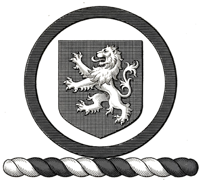 Within an annulet Azure, an escutcheon Sable, charged with a lion rampant Argent digital download: Includes Color PNG, B&W PNG, and SVG vector files