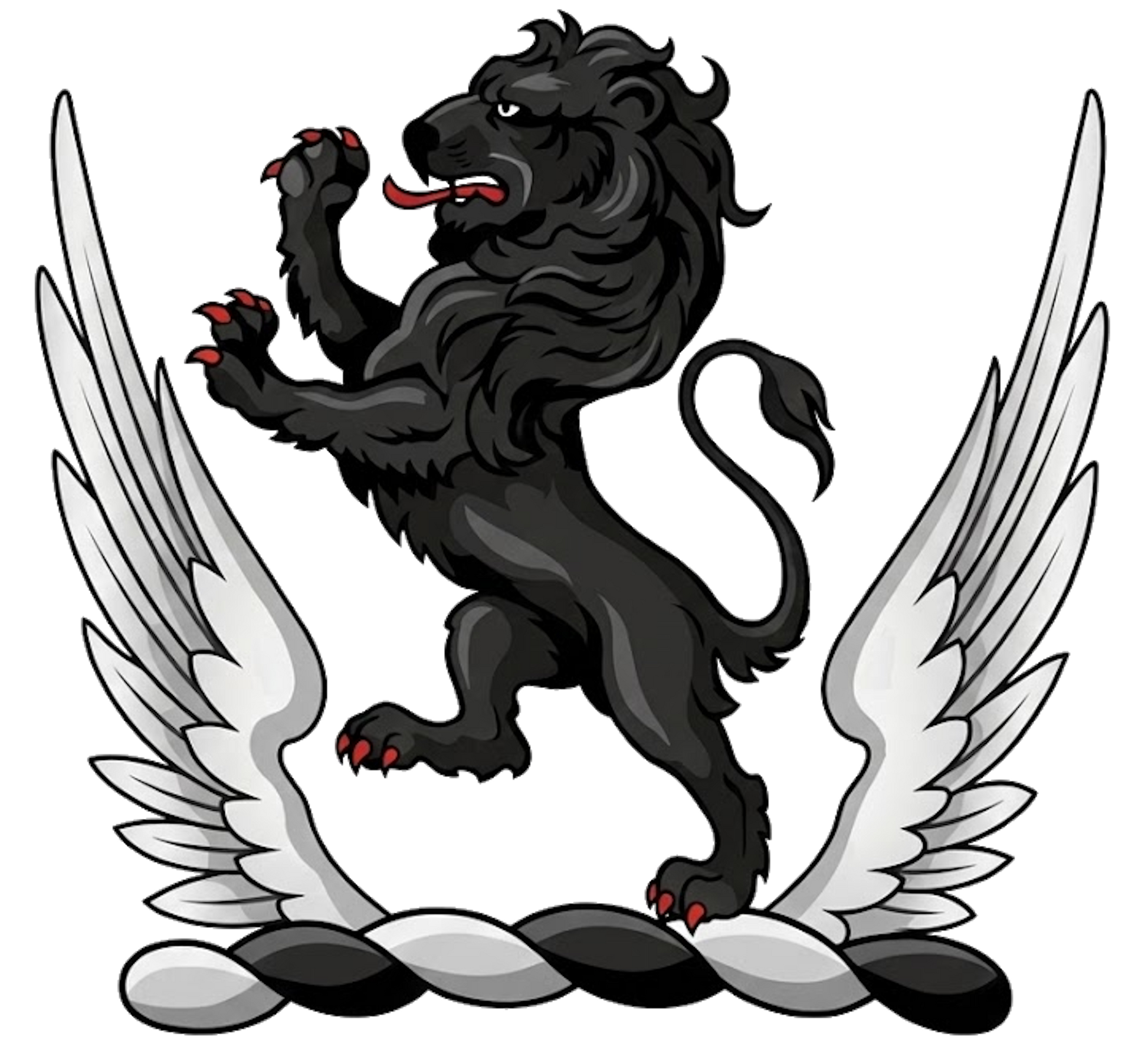Lion Rampant Sable Between Two Wings Argent digital download: Includes Color PNG, B&W PNG, and SVG vector files