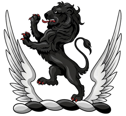 Lion Rampant Sable Between Two Wings Argent digital download: Includes Color PNG, B&W PNG, and SVG vector files