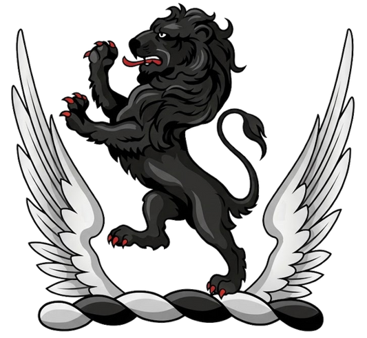 Lion Rampant Sable Between Two Wings Argent digital download: Includes Color PNG, B&W PNG, and SVG vector files
