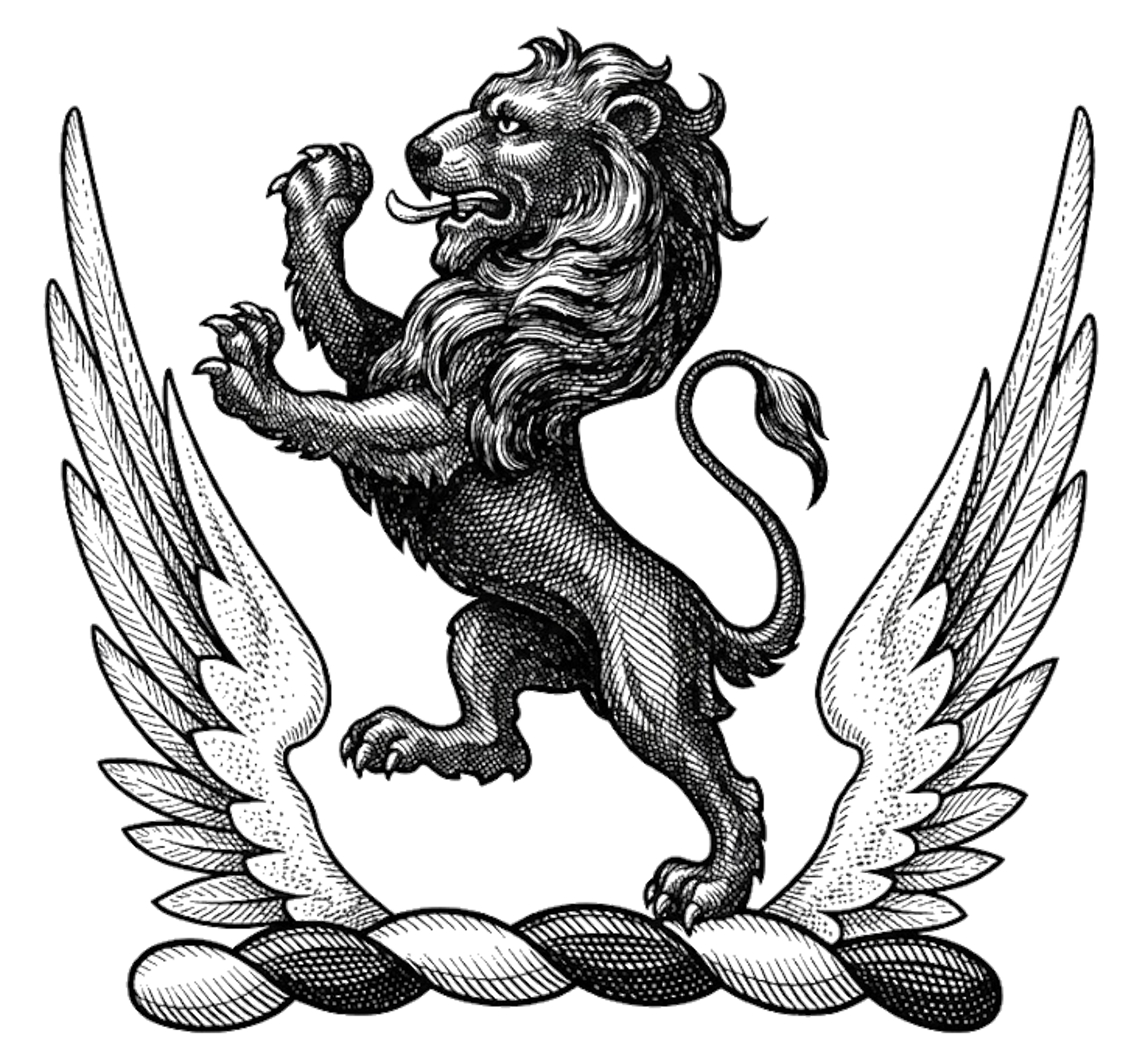 Lion Rampant Sable Between Two Wings Argent digital download: Includes Color PNG, B&W PNG, and SVG vector files
