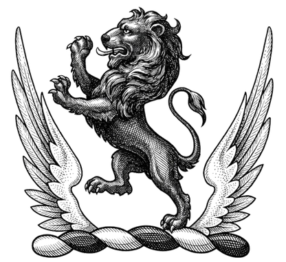 Lion Rampant Sable Between Two Wings Argent digital download: Includes Color PNG, B&W PNG, and SVG vector files
