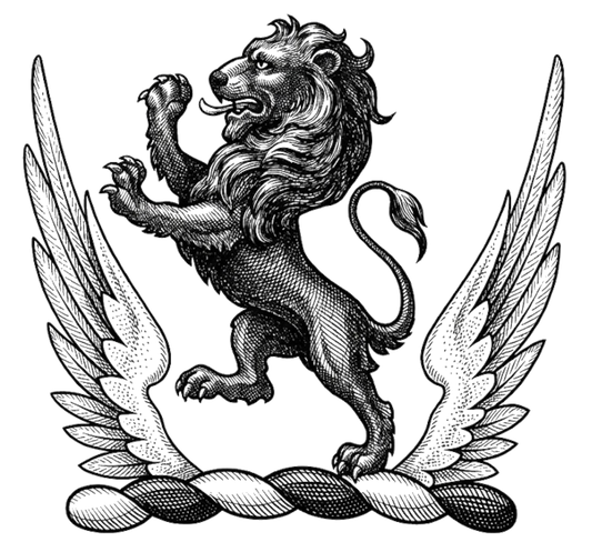 Lion Rampant Sable Between Two Wings Argent digital download: Includes Color PNG, B&W PNG, and SVG vector files