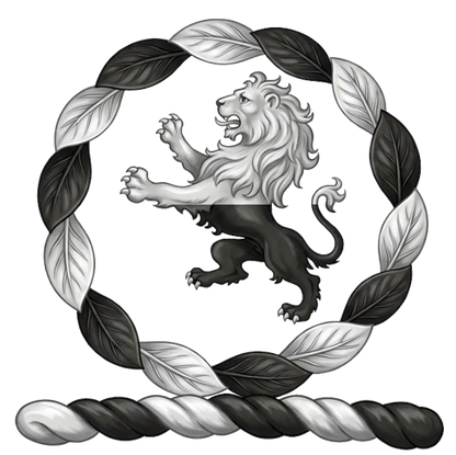 Within a wreath Argent and Sable, a lion rampant per fess of the same digital download: Includes Color PNG, B&W PNG, and SVG vector files