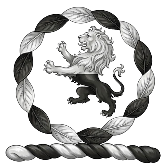 Within a wreath Argent and Sable, a lion rampant per fess of the same digital download: Includes Color PNG, B&W PNG, and SVG vector files