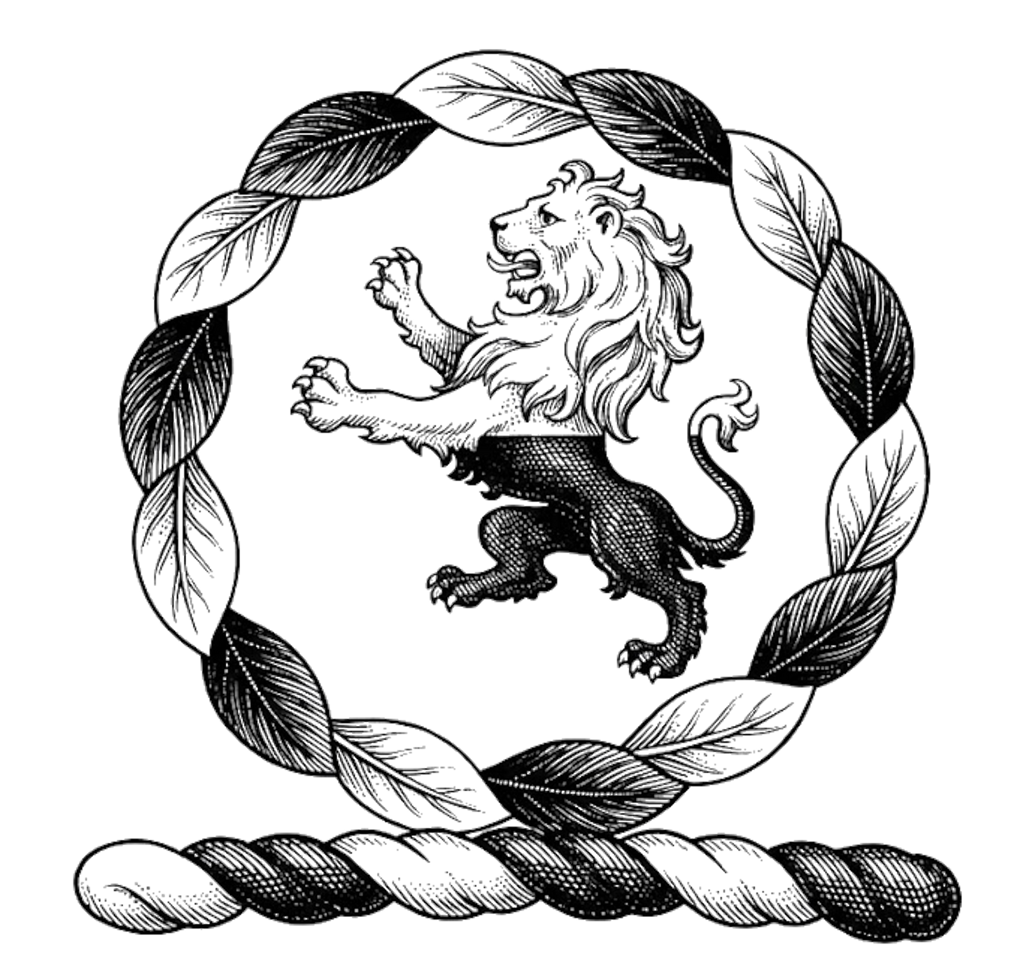 Within a wreath Argent and Sable, a lion rampant per fess of the same digital download: Includes Color PNG, B&W PNG, and SVG vector files