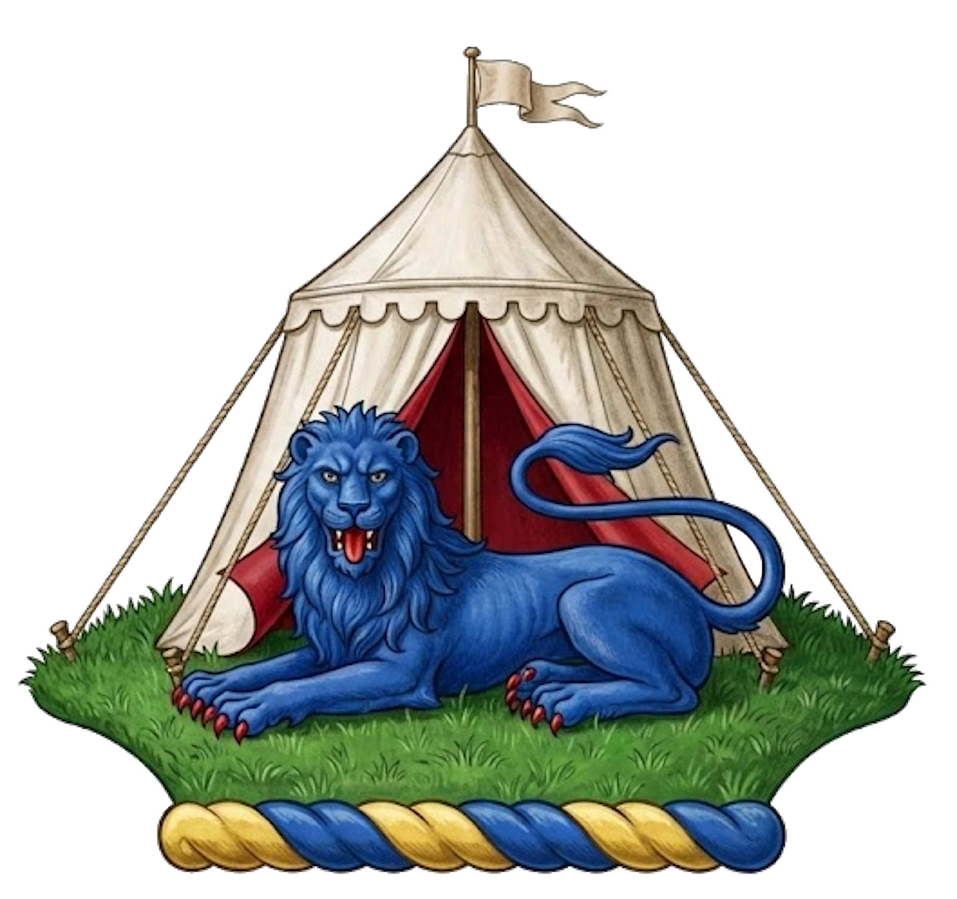 A mount vert, thereon a lion couchant gardant az., in front of a tent ppr., lined gu. digital download: Includes Color PNG, B&W PNG, and SVG vector files