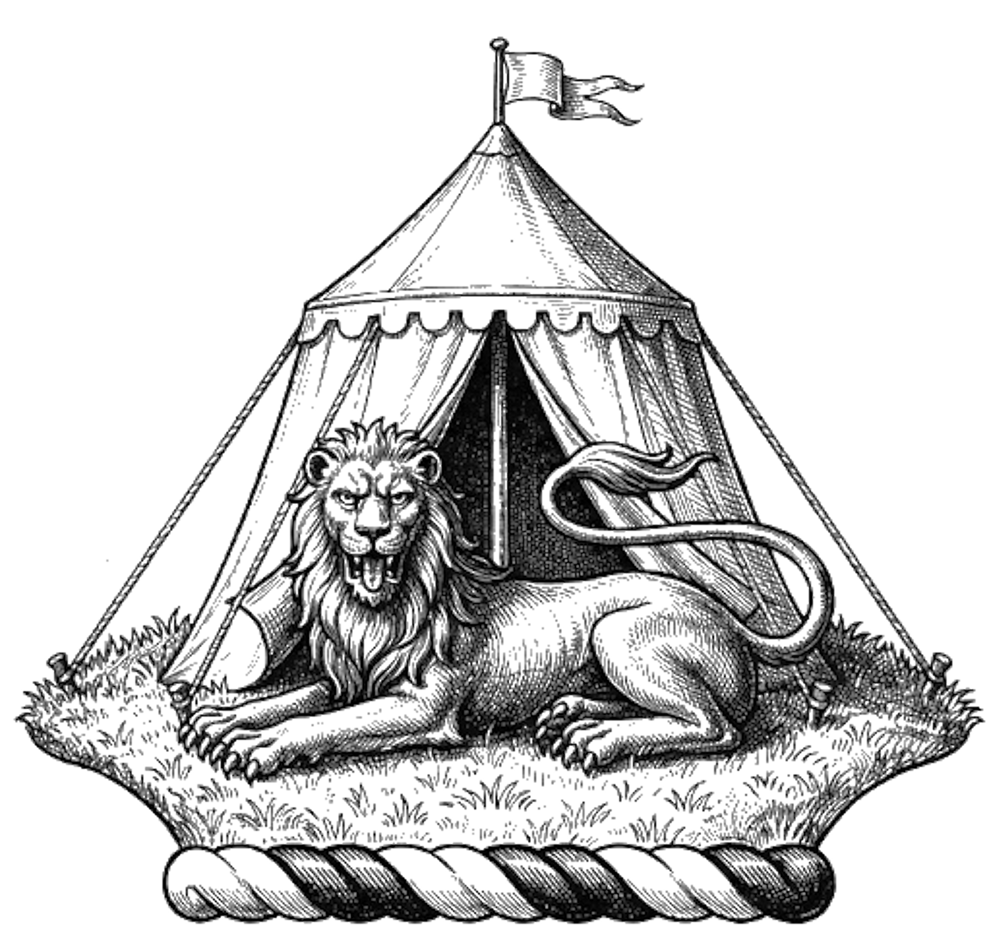 A mount vert, thereon a lion couchant gardant az., in front of a tent ppr., lined gu. digital download: Includes Color PNG, B&W PNG, and SVG vector files