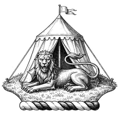 A mount vert, thereon a lion couchant gardant az., in front of a tent ppr., lined gu. digital download: Includes Color PNG, B&W PNG, and SVG vector files