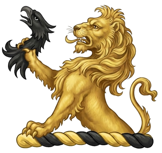 A demi-lion Or, the sinister paw resting on the wreath, and holding in the dexter an eagle's head erased Sable digital download: Includes Color PNG, B&W PNG, and SVG vector files