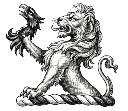 A demi-lion Or, the sinister paw resting on the wreath, and holding in the dexter an eagle's head erased Sable digital download: Includes Color PNG, B&W PNG, and SVG vector files