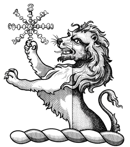 Demi-lion per pale or and vert holding an escarbuncle digital download: Includes Color PNG, B&W PNG, and SVG vector files