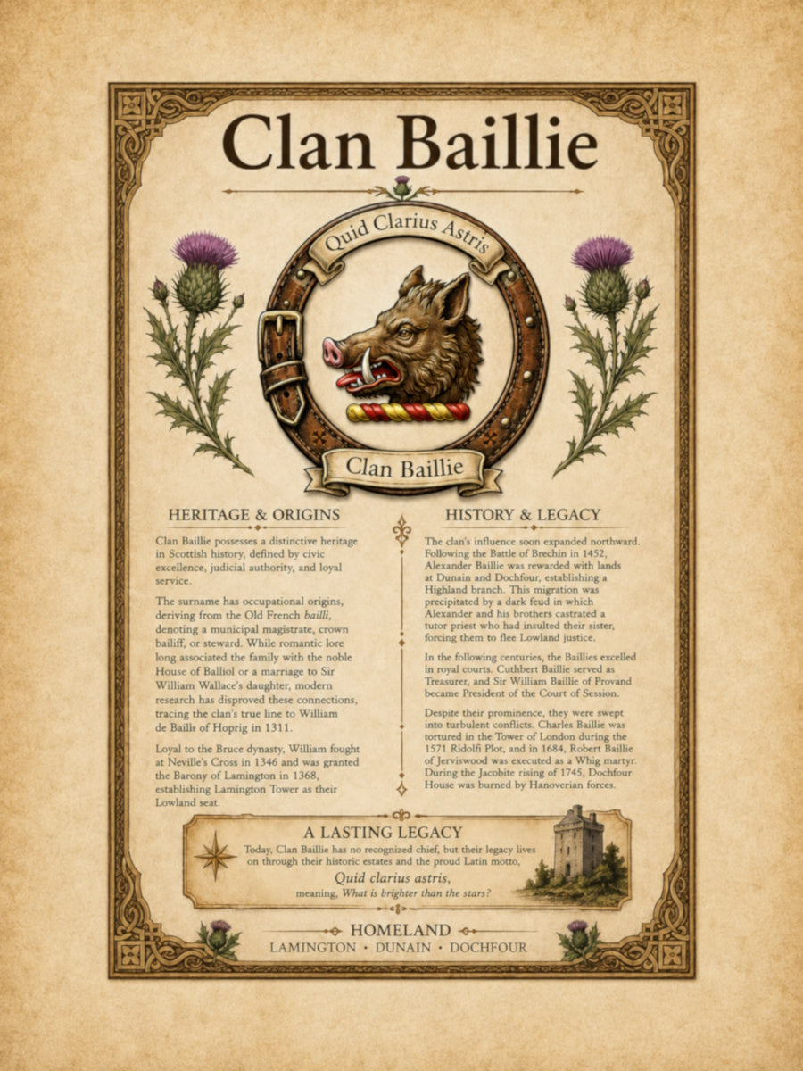 Scottish Clan Baillie Heritage Poster - Instant Digital Download digital download: Includes Color PNG, B&W PNG, and SVG vector files