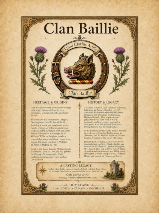 Scottish Clan Baillie Heritage Poster - Instant Digital Download digital download: Includes Color PNG, B&W PNG, and SVG vector files