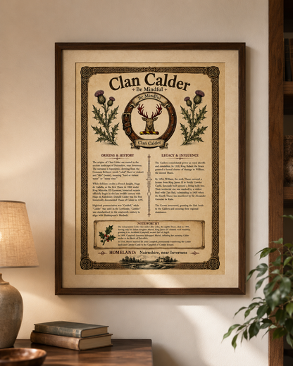 Scottish Clan Calder Heritage Poster - Instant Digital Download