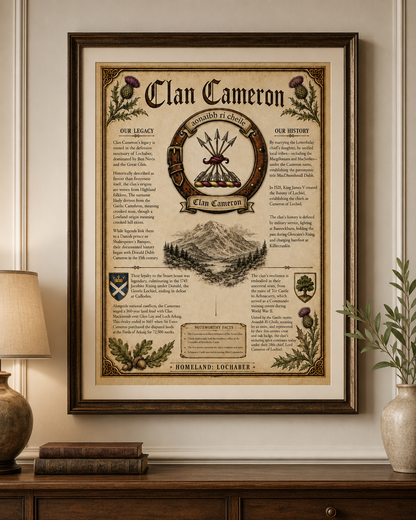 Scottish Clan Cameron Heritage Poster - Instant Digital Download