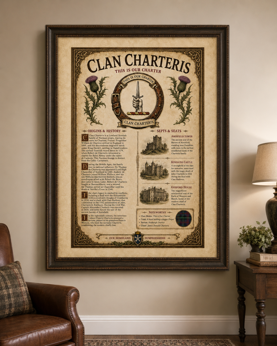 Scottish Clan Charteris Heritage Poster - Instant Digital Download