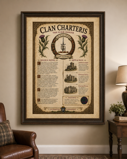 Scottish Clan Charteris Heritage Poster - Instant Digital Download