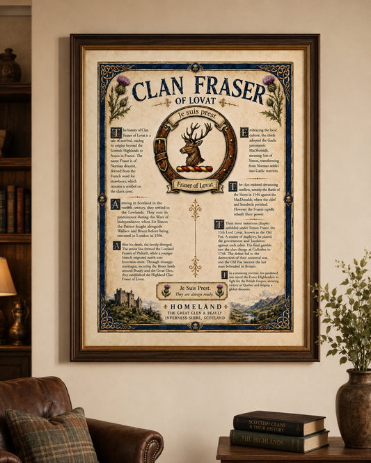 Scottish Clan Fraser of Lovat Heritage Poster - Instant Digital Download digital download: Includes Color PNG, B&W PNG, and SVG vector files